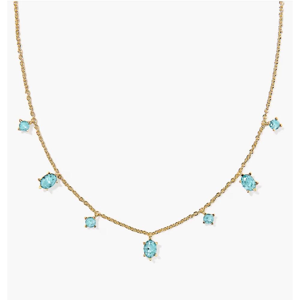 The Kendra Scott Cailin Delicate Strand Necklace NWT Gold Aqua Crystal Jewelry